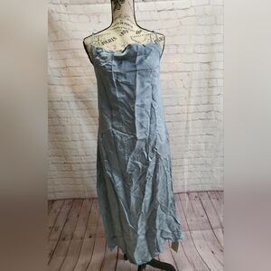 Halara Satin Midi Dress Womens XS Blue Cowl Neck Slip Evening Cocktail Flowy